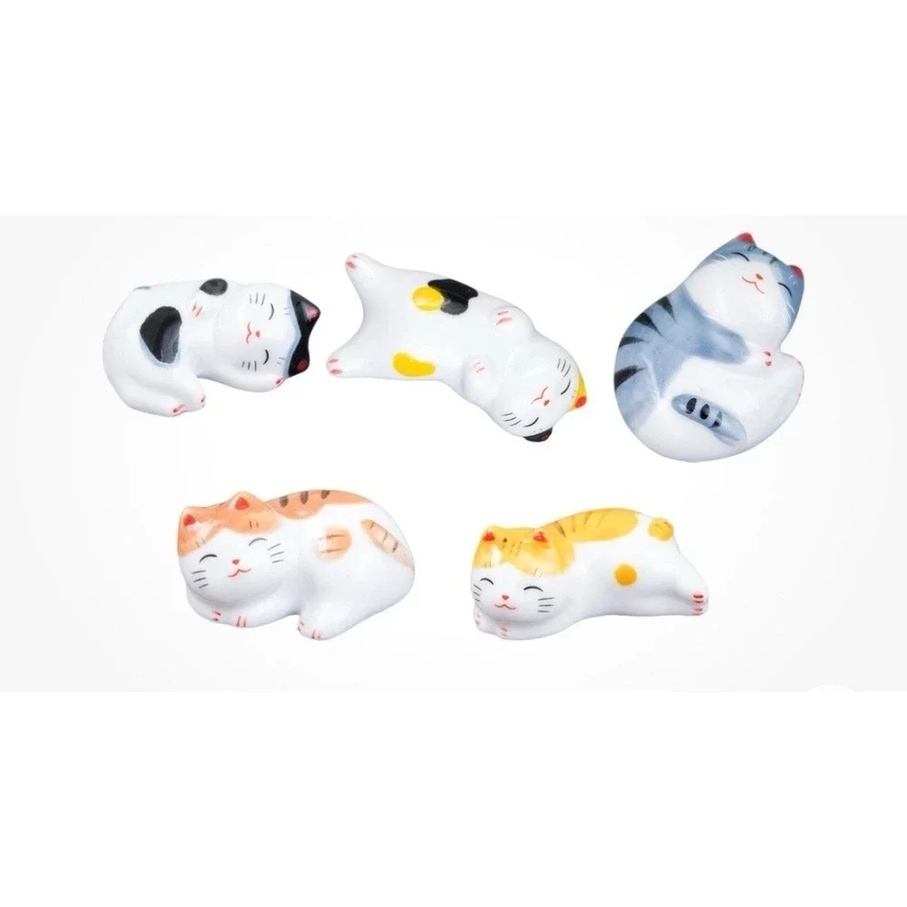 Cats Ceramic Chopstick Rests 5 Pc Lucky‎ Cat Chopsticks Rest Spoon Holder NWT